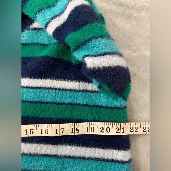 Lands End Size M Blue Stripe Fuzzy Cowl Neck Long Sleeve Pullover Sweater - Picture 9 of 11